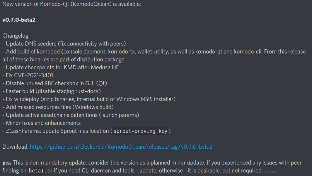 Komodo-Qt (KomodoOcean) v0.7.0-beta2 ChangeLog